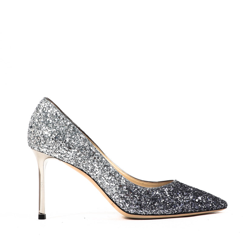 Jimmy Choo Silver Navy Romy 85 Pumps