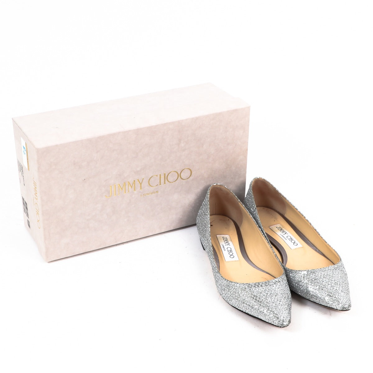 Jimmy Choo Silver Glitter Romy Flats - Size 36