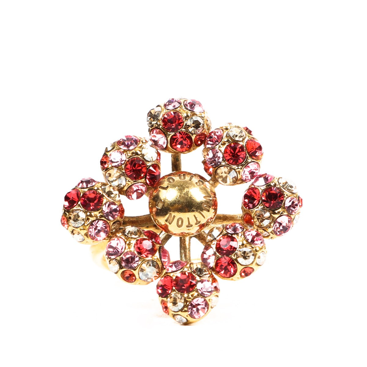 Buy an authentic Louis Vuitton Gold Pink Crystal Ring Size - 50 in very good condition at Labellov in Antwerp.