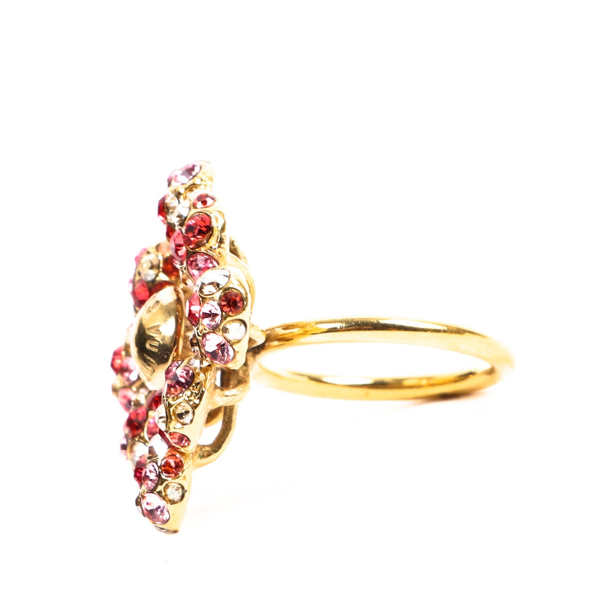 Buy an authentic Louis Vuitton Gold Pink Crystal Ring Size - 50 in very good condition at Labellov in Antwerp.
