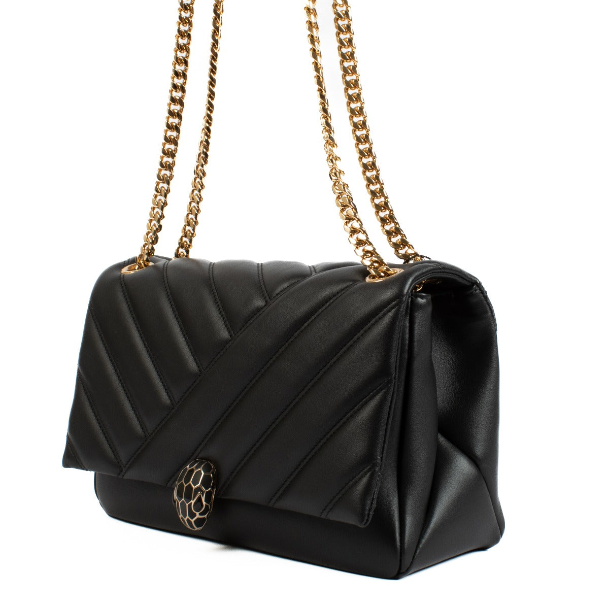 Bulgari Zwarte Leren Serpenti Cabochon Schoudertas