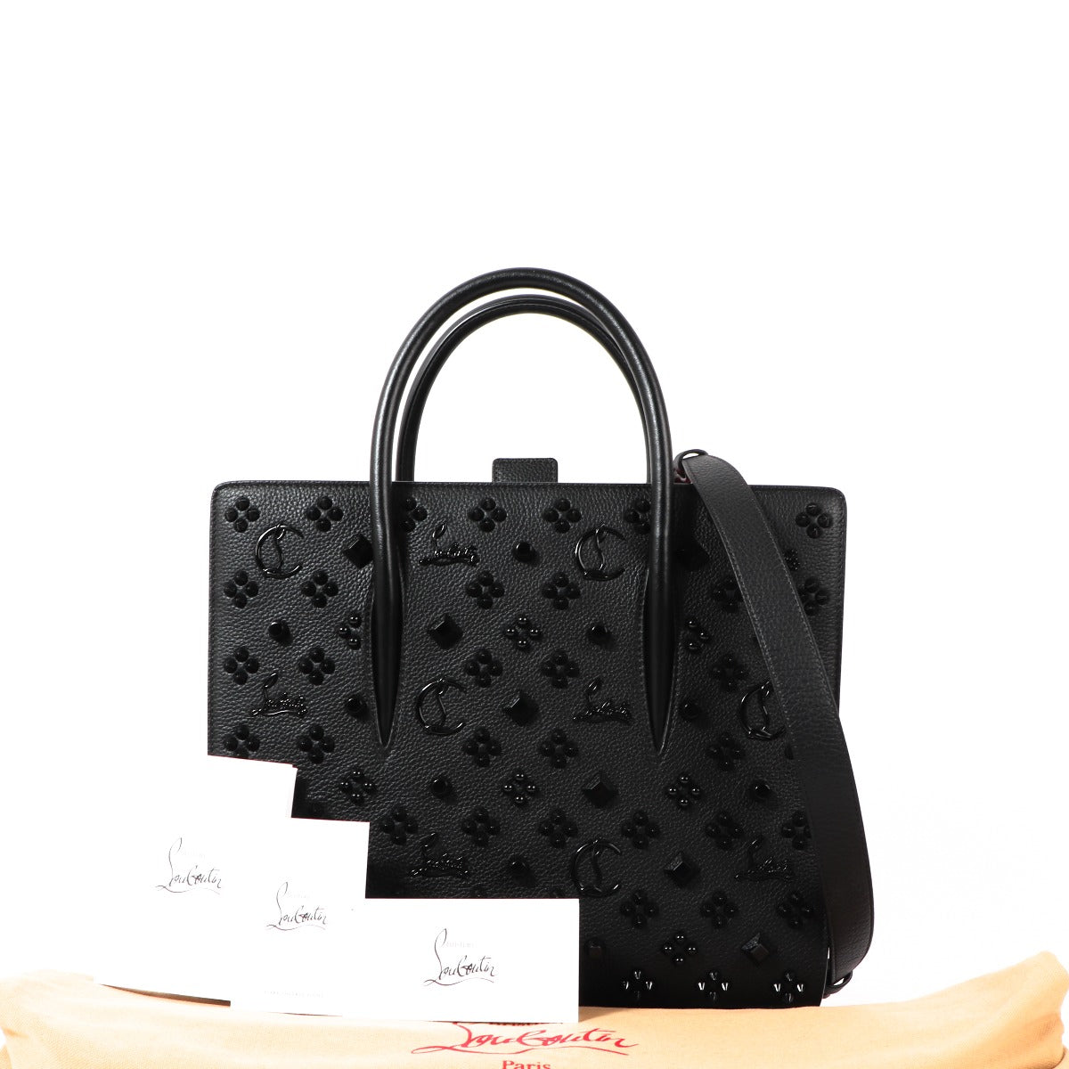 Buy an authentic second hand Christian Louboutin Black Calfskin Medium Paloma Top Handle Bag in very good condition at Labellov Antwerp.
