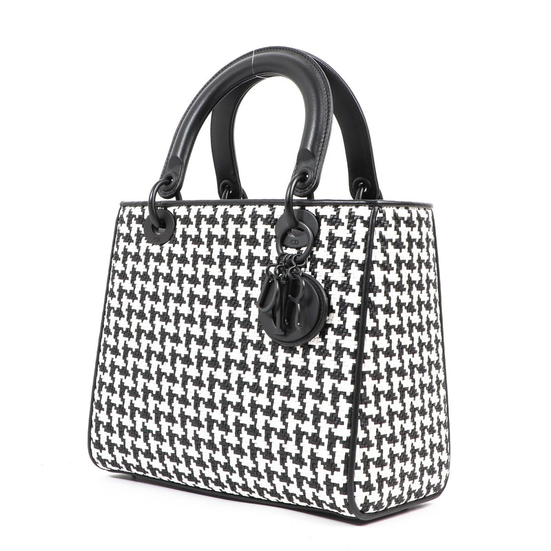 Christian Dior Lady Dior Medium Woven Houndstooth Sheepskin Bag