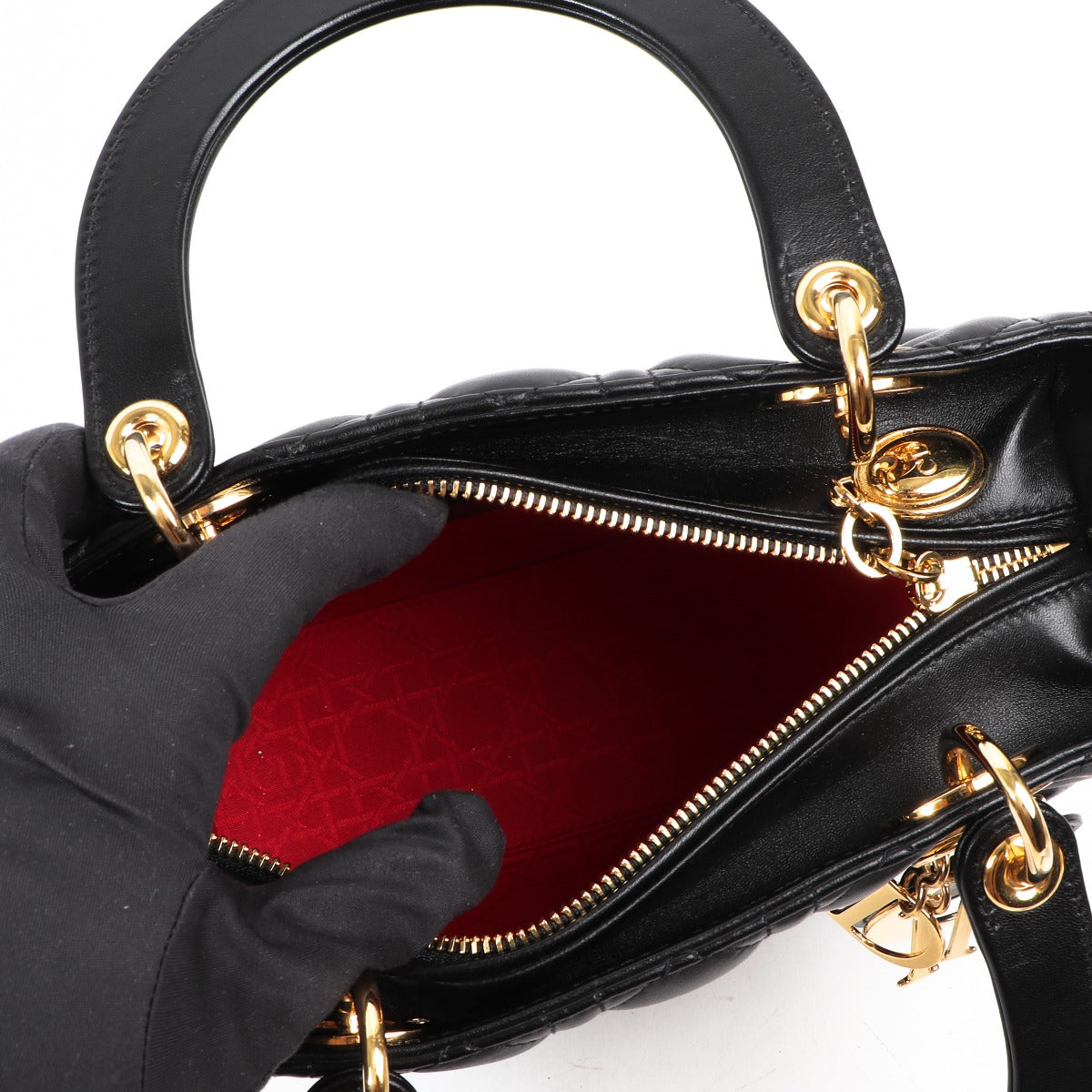 Christian Dior Black Medium Lady Dior Cannage Lambskin