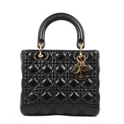 Christian Dior Black Medium Lady Dior Cannage Lambskin