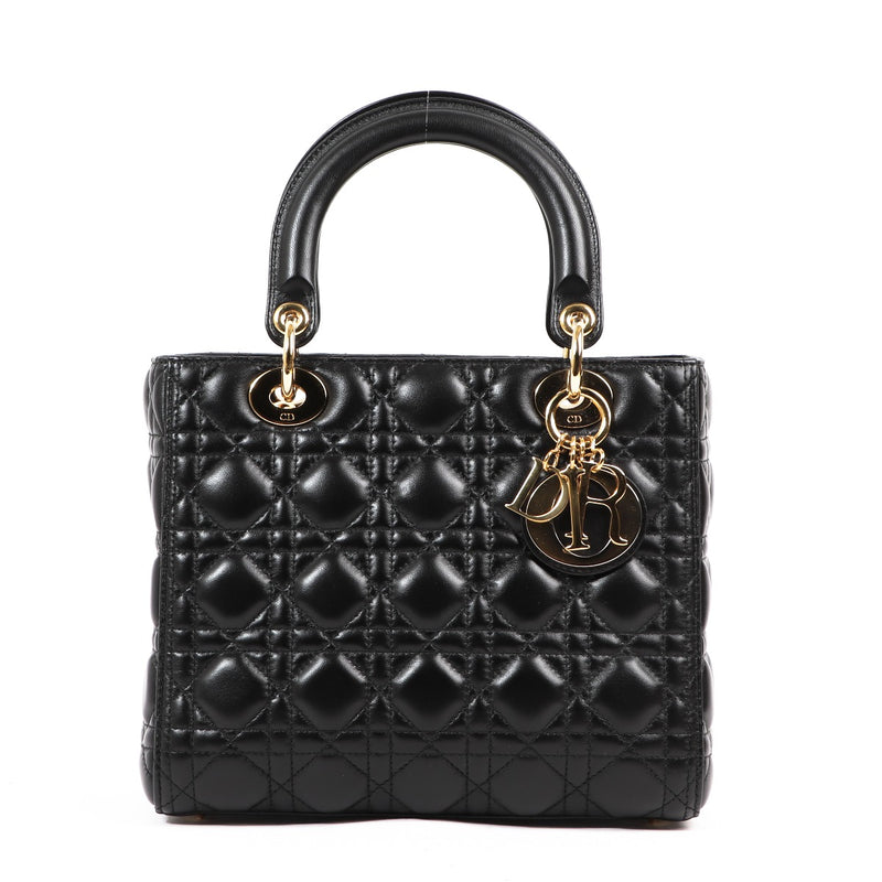 Christian Dior Black Medium Lady Dior Cannage Lambskin