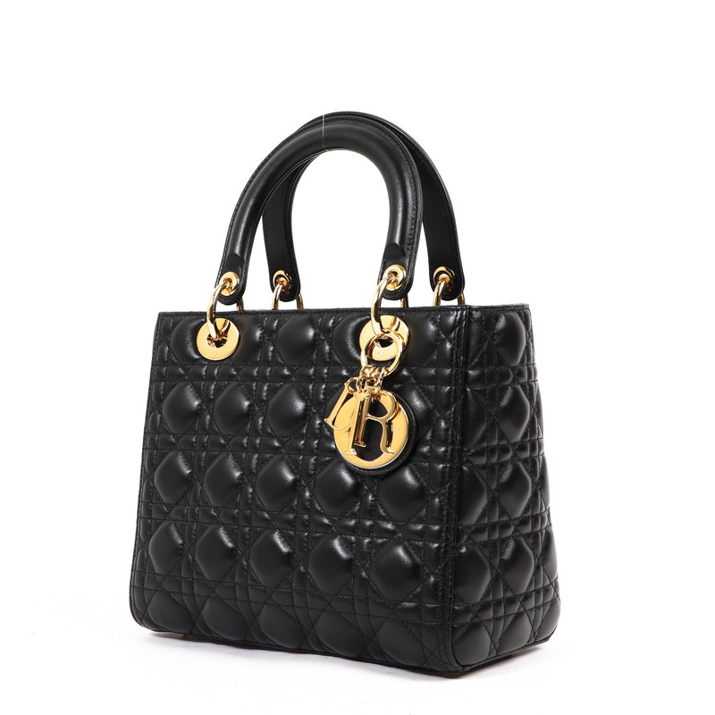 Buy an authentic second hand Christian Dior Black Quilted Lambskin Medium Lady Dior Bag brand as new at Labellov Antwerp.