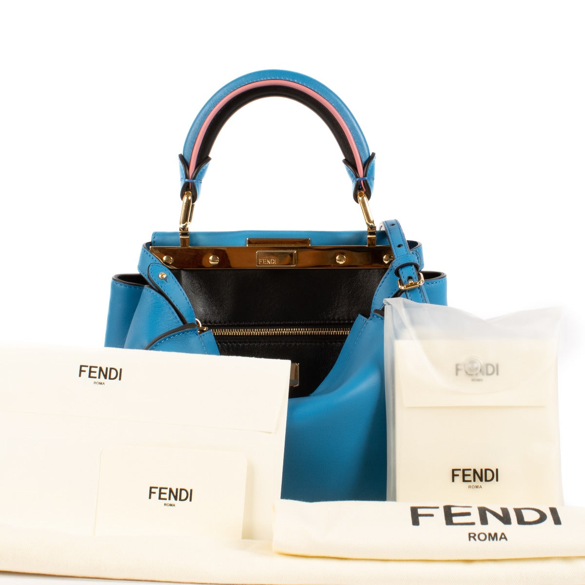 Fendi Royal Blue Leather Mini Peekaboo Bag with Cover
