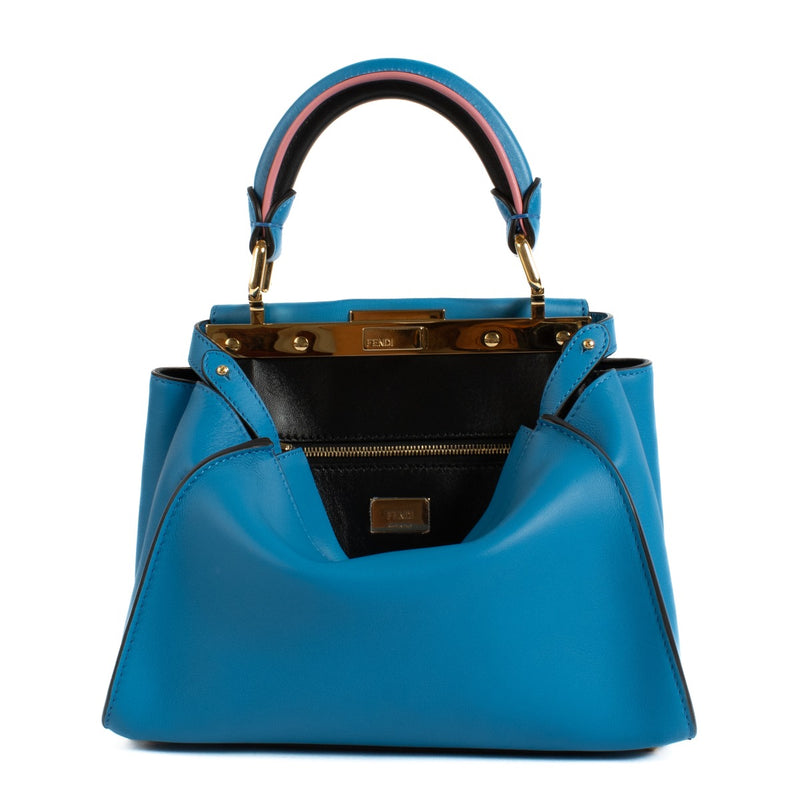 Fendi Koningsblauwe Leren Mini Peekaboo Tas met Hoes