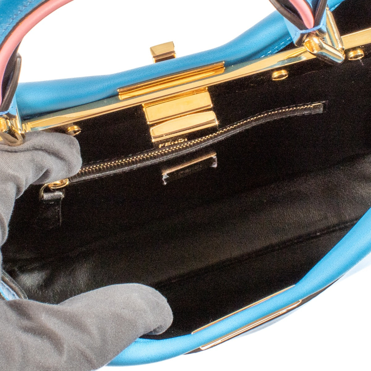 Fendi Royal Blue Leather Mini Peekaboo Bag with Cover