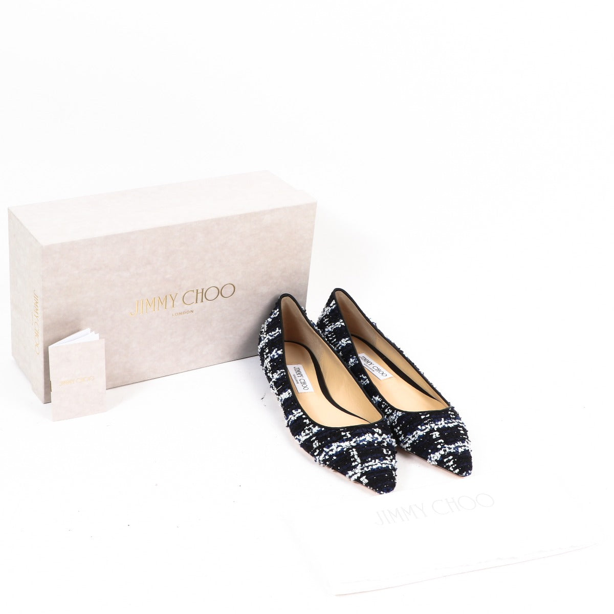 Buy authentic second-hand Jimmy Choo Blue White Wool Flats in Size 41 in very good condition at Labellov in Antwerp.