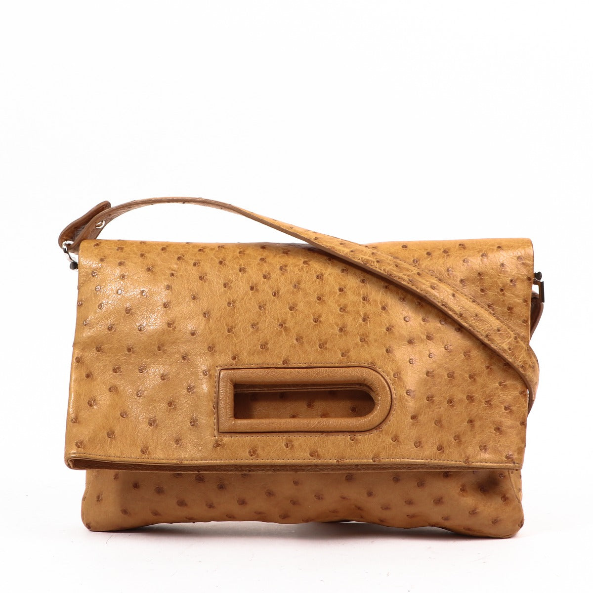 Buy an authentic second-hand Delvaux Cognac Ostrich Crossbody Bag in very good condition at Labellov in Antwerp.