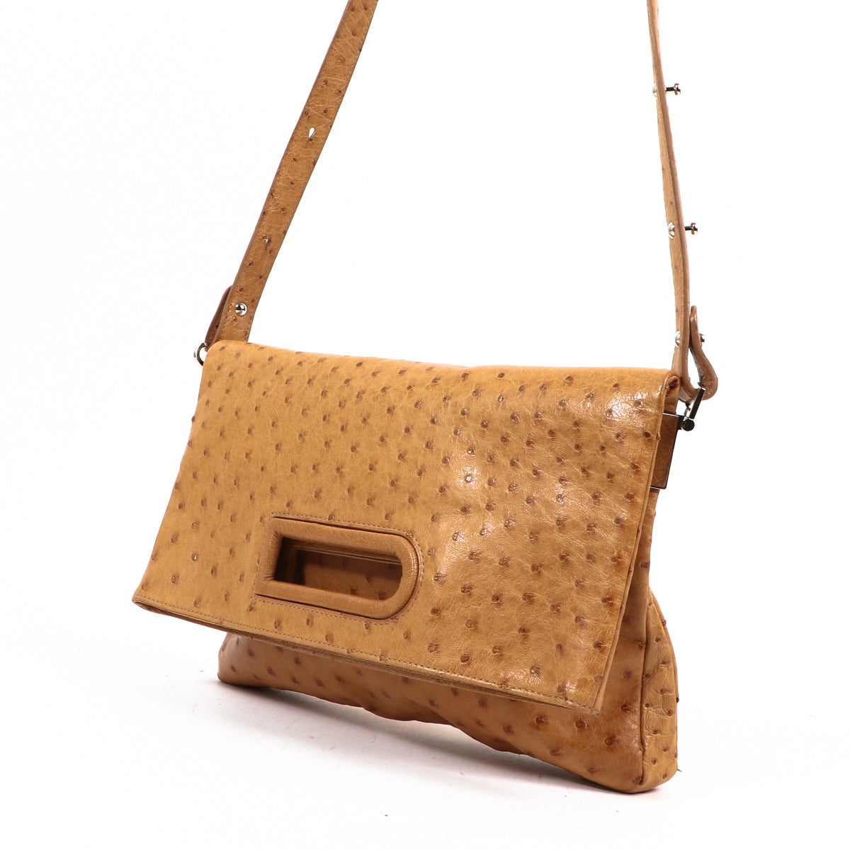 Buy an authentic second-hand Delvaux Cognac Ostrich Crossbody Bag in very good condition at Labellov in Antwerp.