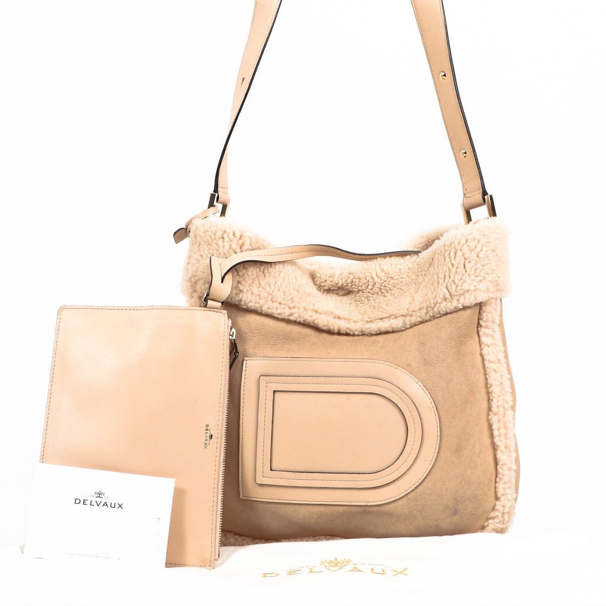 Buy an authentic second hand Delvaux Soft Pink Le Louise MM Mouton Retourné Hobo Bag in good condition at Labellov.com
