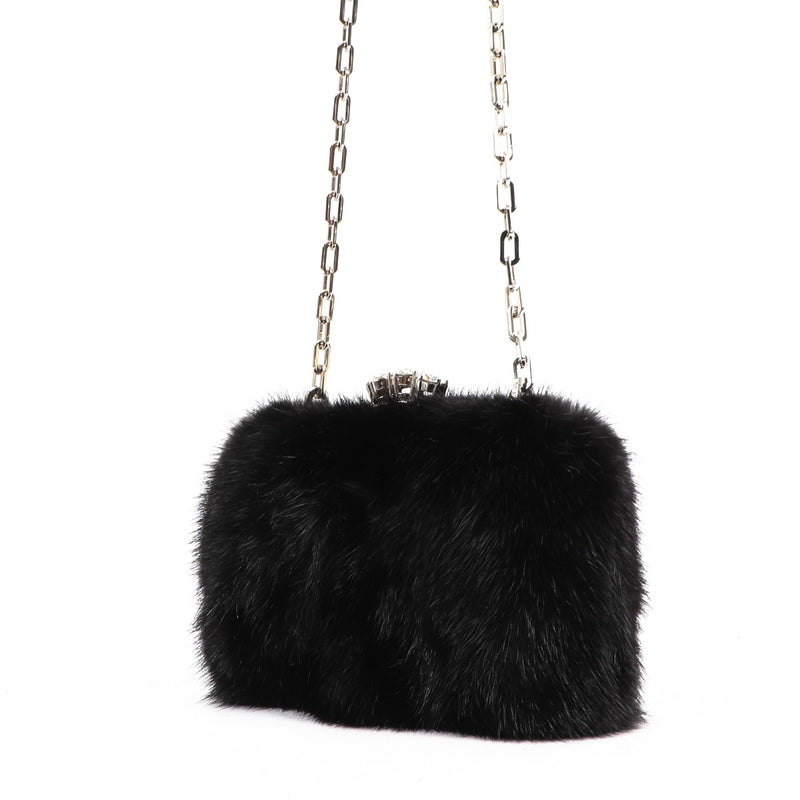 Buy an authentic second-hand Prada Black Fur Crossbody Bag in very good condition at Labellov in Antwerp.