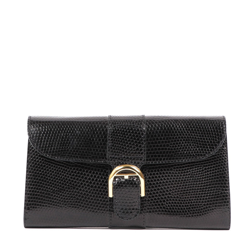 Delvaux Brillant Long Wallet Chain Black Lizard