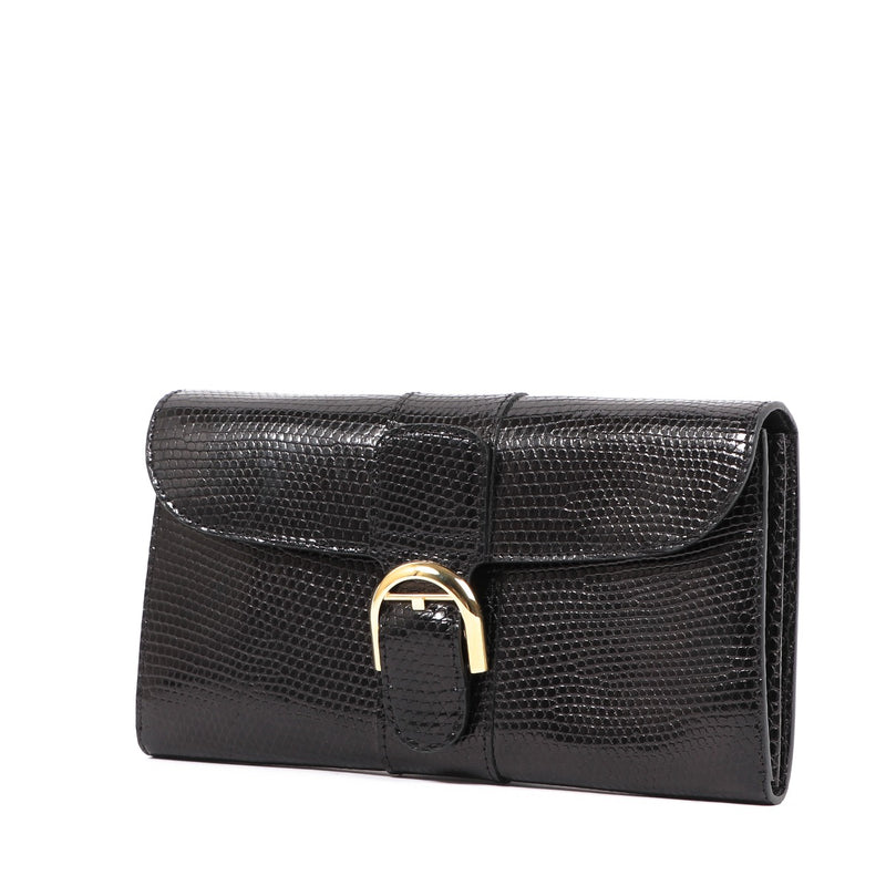 Delvaux Brillant Long Wallet Chain Black Lizard
