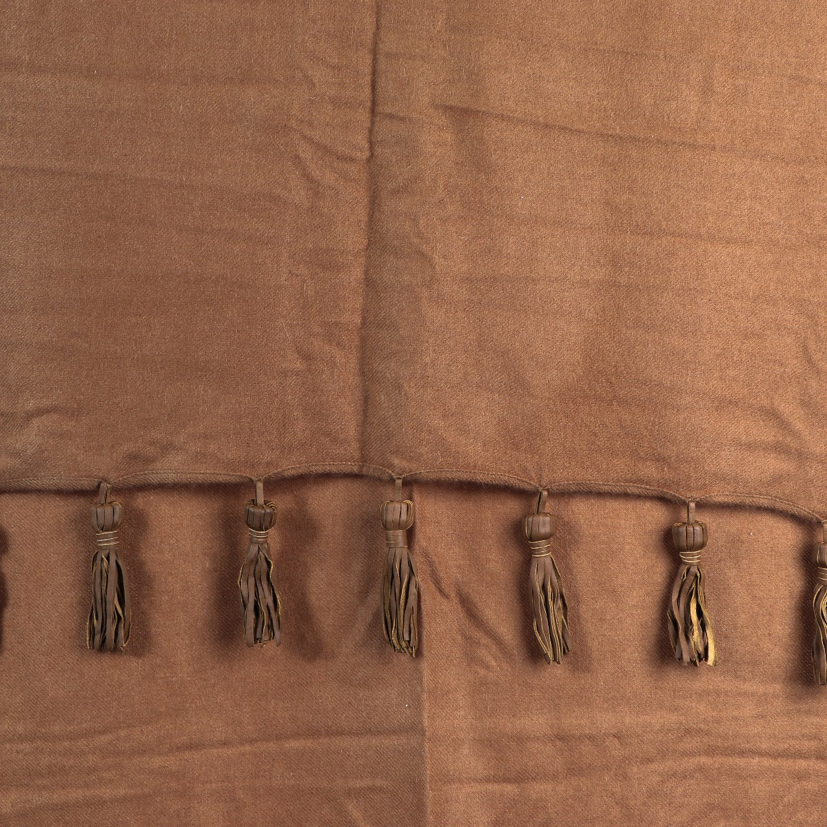Delvaux Brown Cashmere Leather Tassel Scarf
