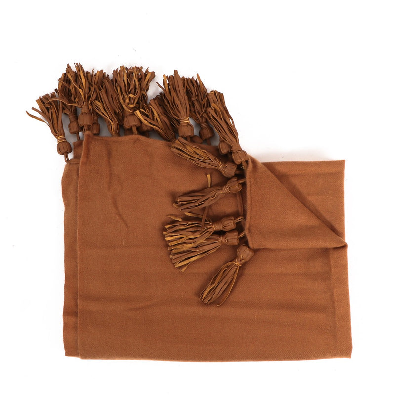 Delvaux Brown Cashmere Leather Tassel Scarf