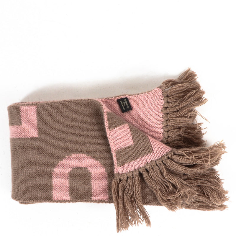Delvaux Pink D Logo Fringe Knit Scarf