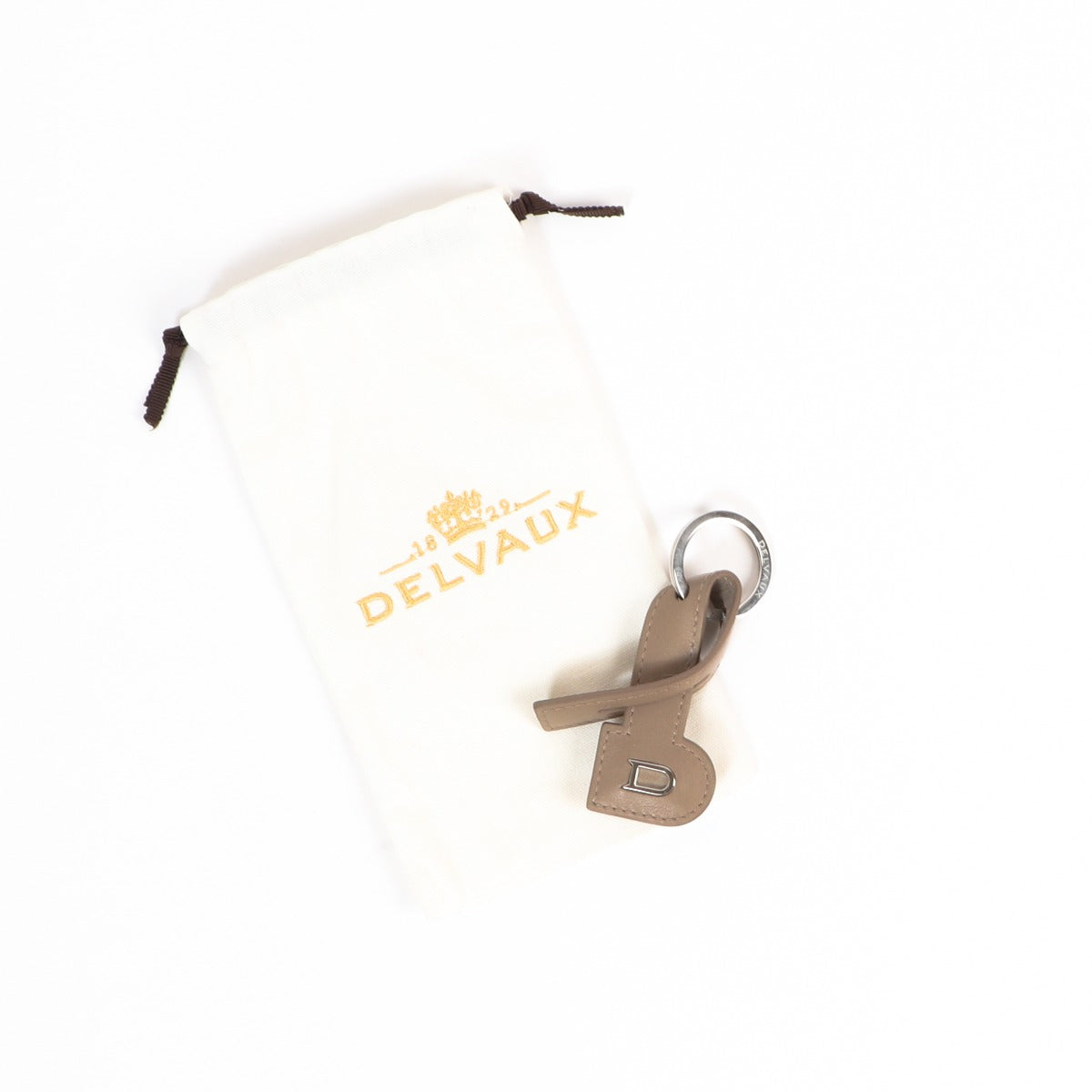 Delvaux Taupe Leather Keychain