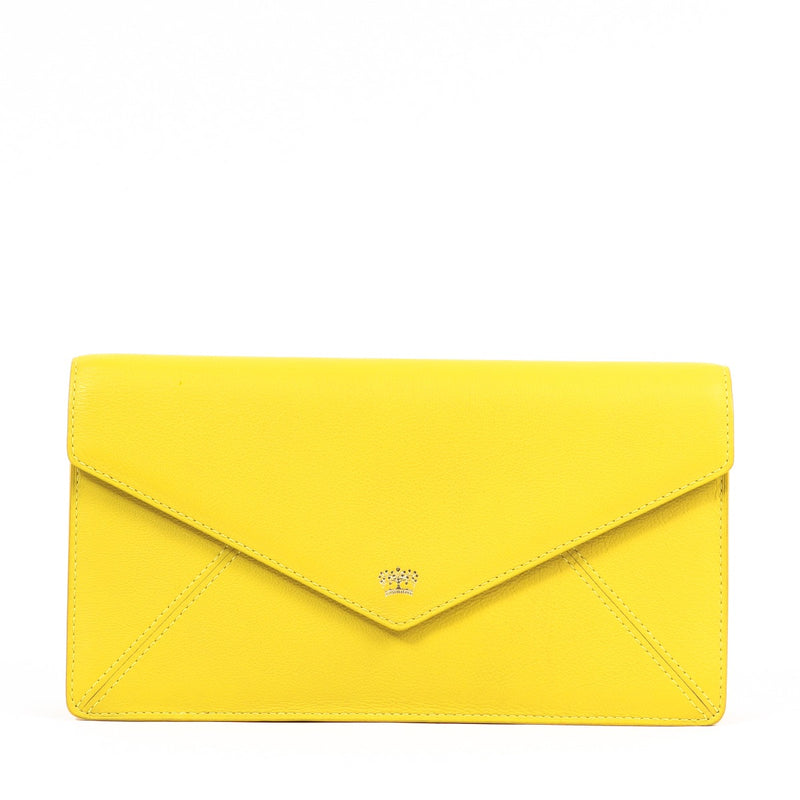Delvaux Yellow Leather Clutch With Chain