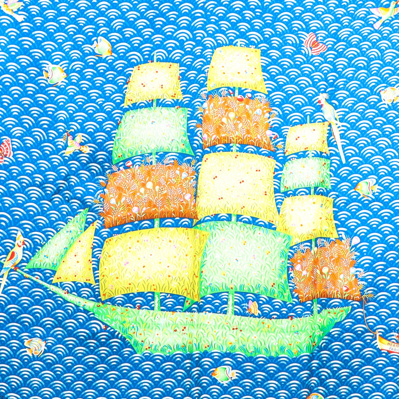 Buy an authentic Hermès Bateau Fleuri Blue Silk Scarf at Labellov in Antwerp.