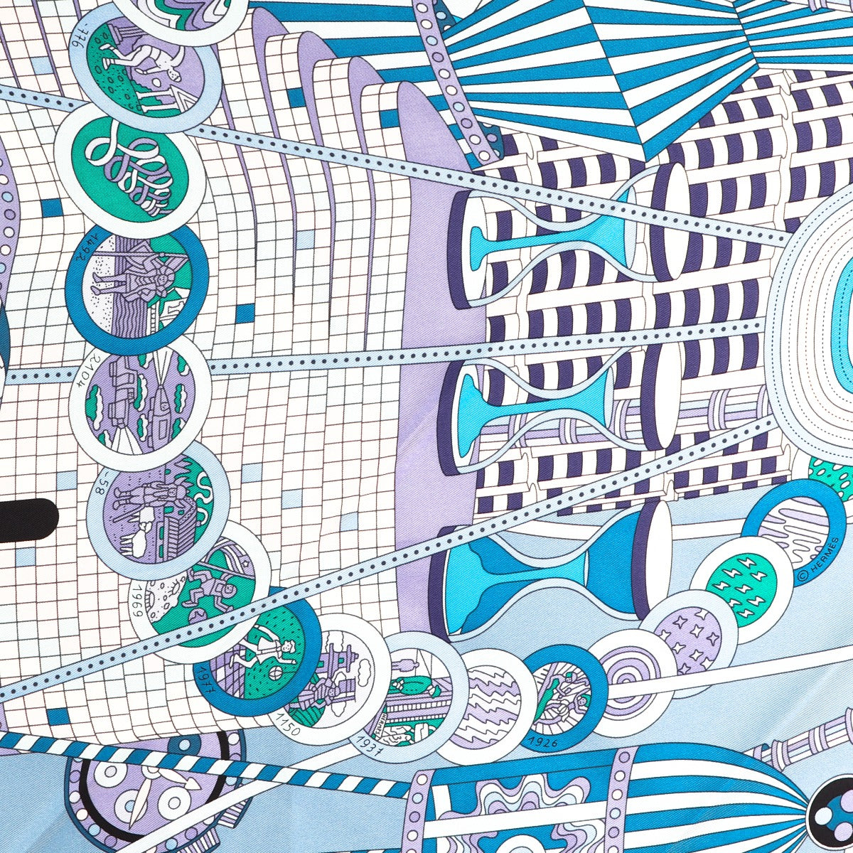 Foulard Triangulaire Géant Le Laboratoire du Temps Bleu Hermès