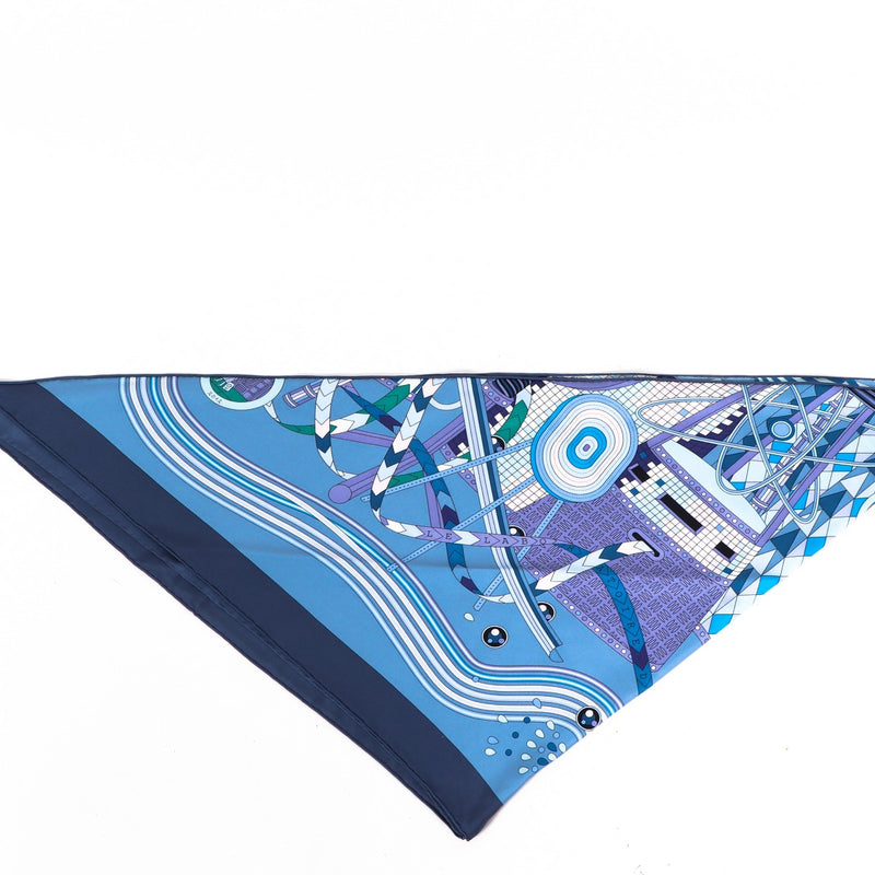 Hermès Blauw Le Laboratoire du Temps Giant Driehoek Sjaal