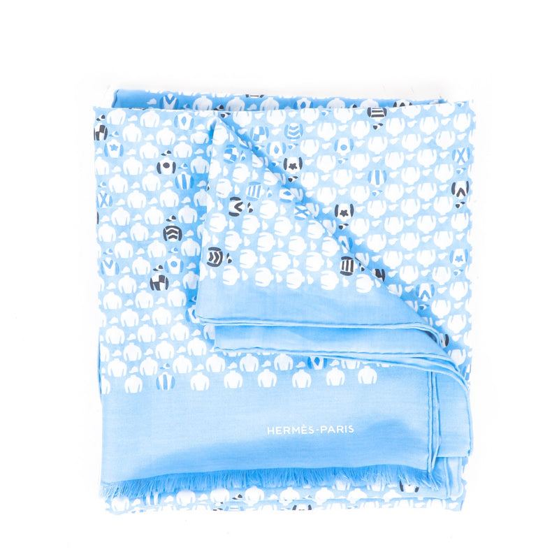 Buy authentic Hermès Light Blue Cotton Scarf in very good condition at Labellov in Antwerp.