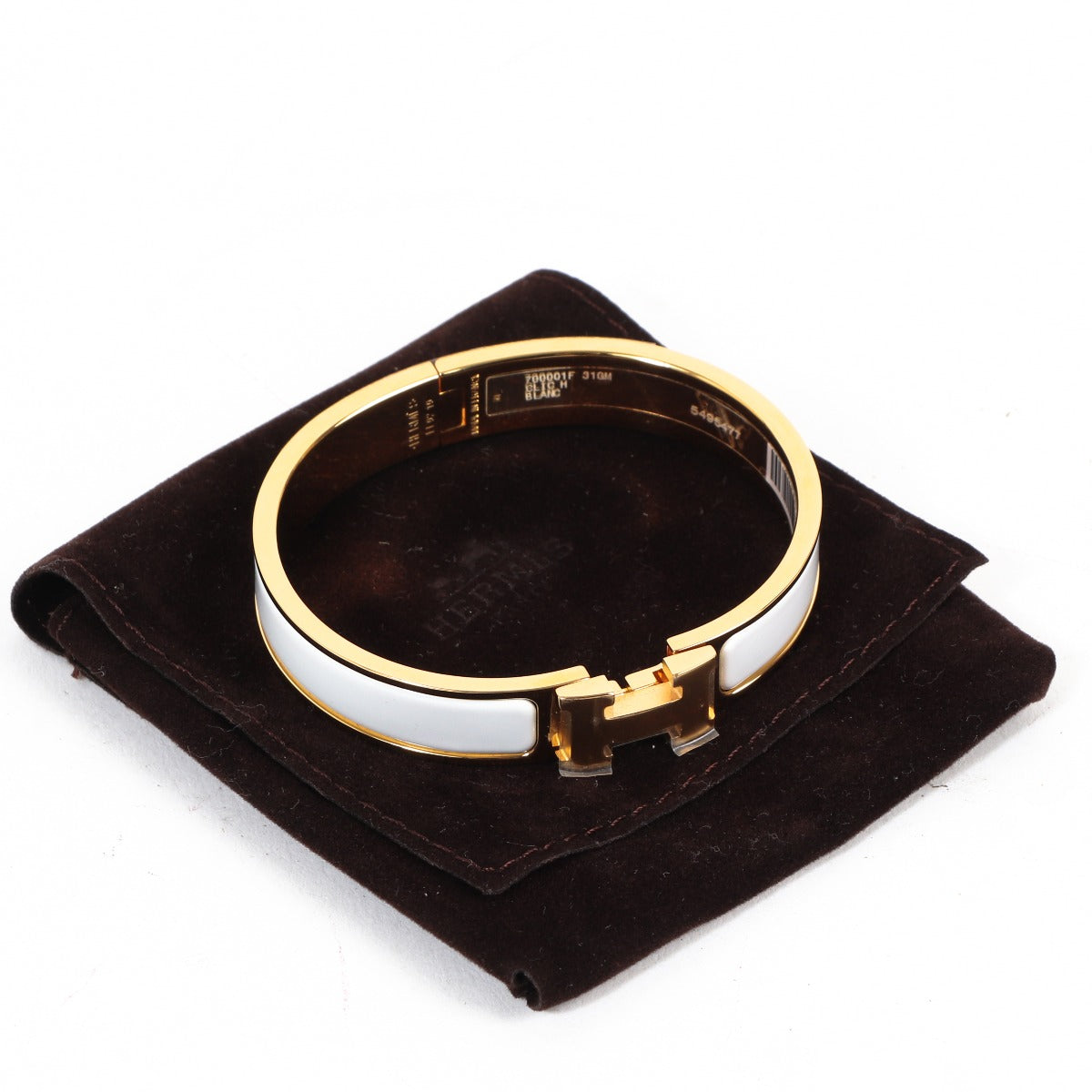 Buy an authentic second-hand Hermès White Enamel Clic H Bracelet in very good condition at Labellov in Antwerp.