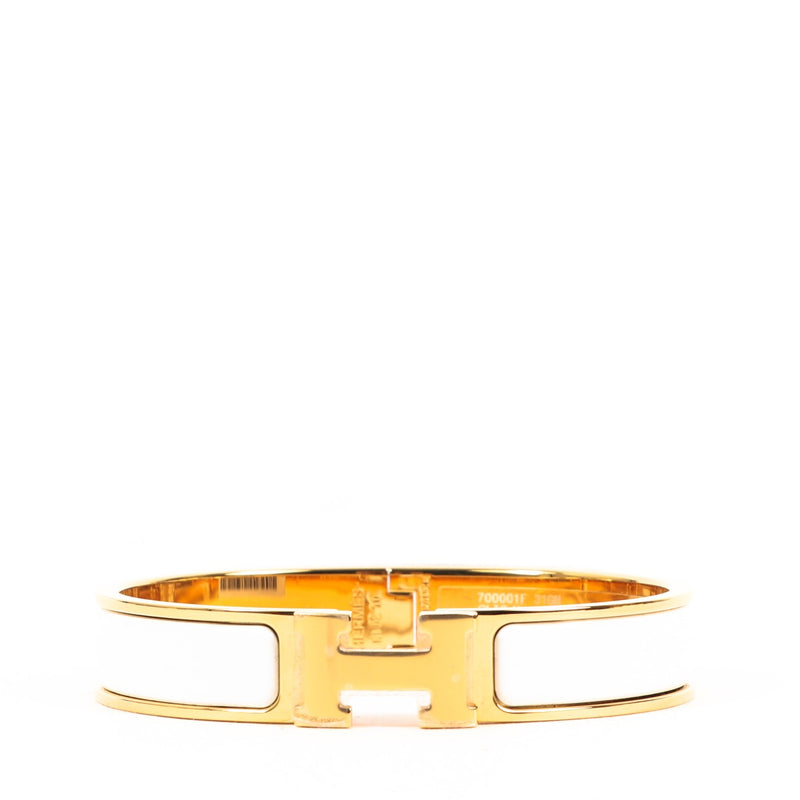 Buy an authentic second-hand Hermès White Enamel Clic H Bracelet in very good condition at Labellov in Antwerp.