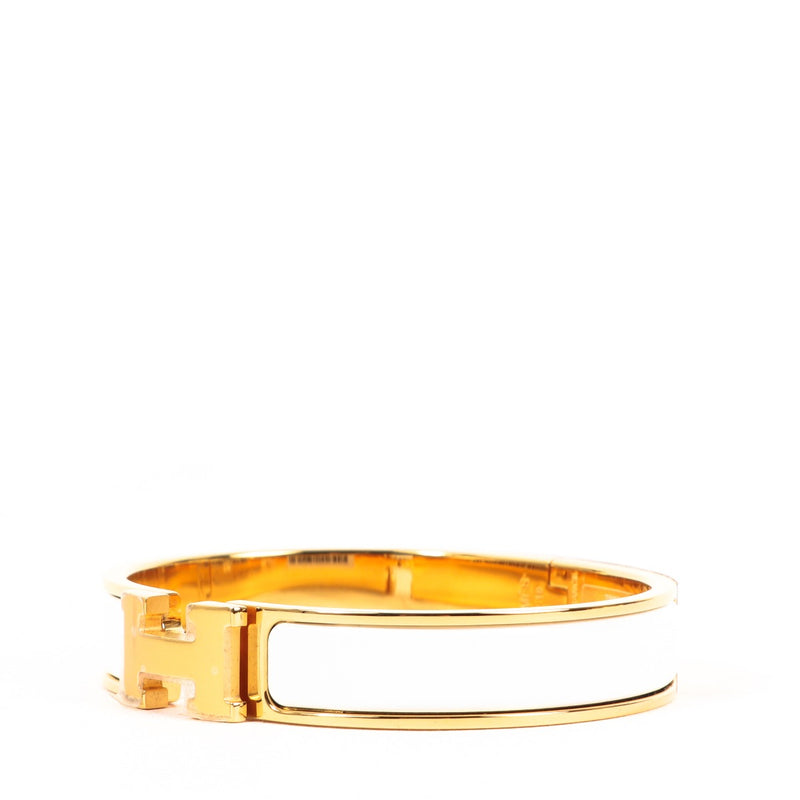 Buy an authentic second-hand Hermès White Enamel Clic H Bracelet in very good condition at Labellov in Antwerp.