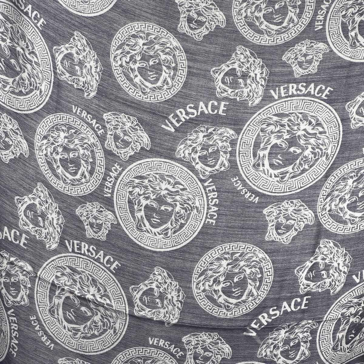 Buy an authentic second-hand Versace Blue Silk Wool Medusa Scarf in very good condition at Labellov in Antwerp.