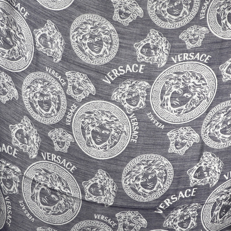 Buy an authentic second-hand Versace Blue Silk Wool Medusa Scarf in very good condition at Labellov in Antwerp.