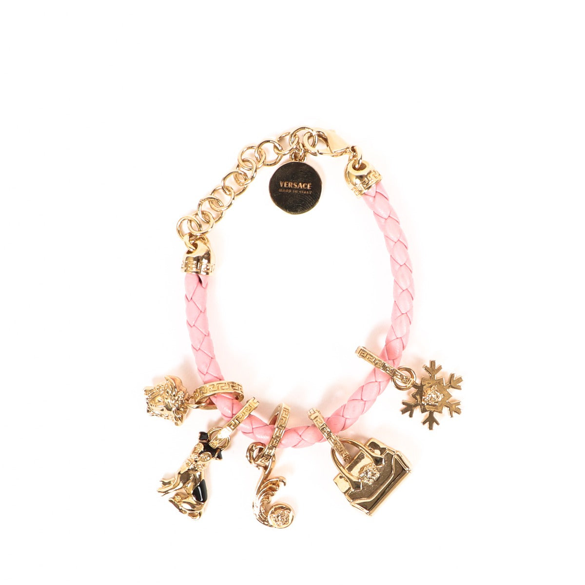 Buy an authentic second-hand Versace Pink Leather Bracelet in very good condition at Labellov in Antwerp.