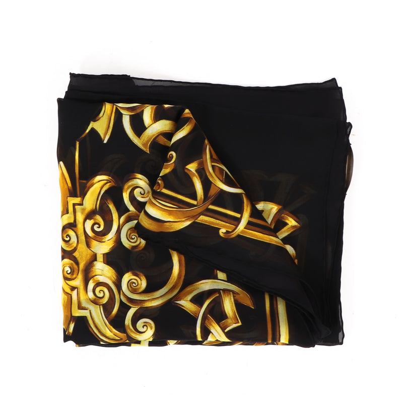 Buy an authentic Versace Black/Yellow Silk Scarf in very good condition at Labellov in Antwerp.