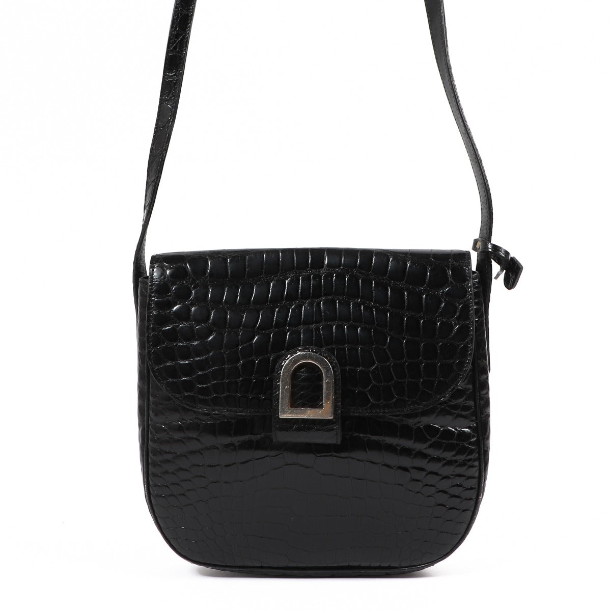 Buy an authentic second-hand Delvaux Black Croco Leather Crossbody Bag in very good condition at Labellov in Antwerp.