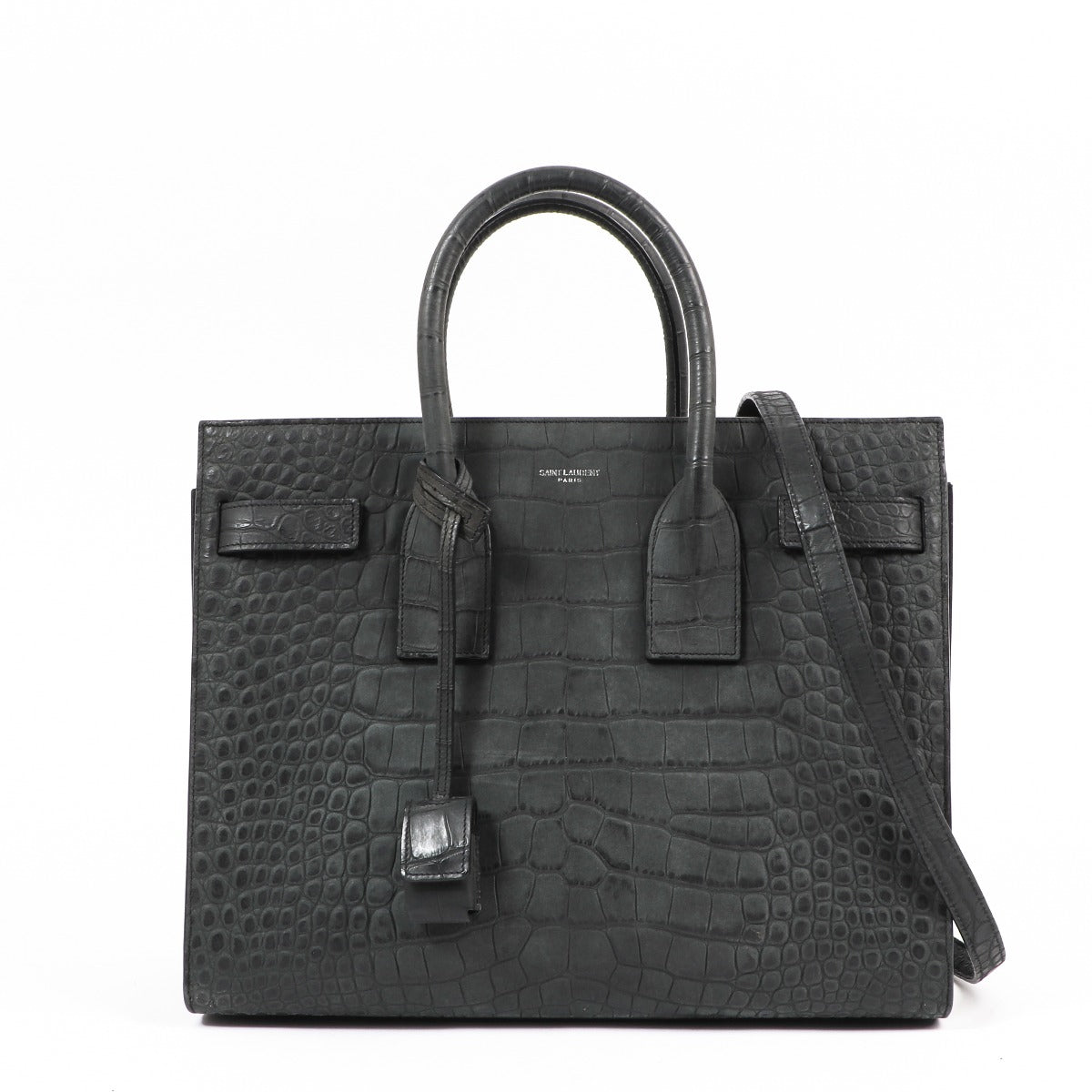 Saint Laurent Grey Crocodile-Embossed Nubuck Small Sac de Jour Bag