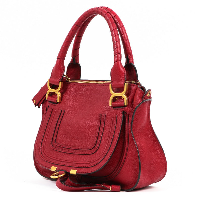 Buy an authentic second-hand Chloé Red textured Leather Marcie Medium Shoulder Bag in very good condition at Labellov in Antwerp