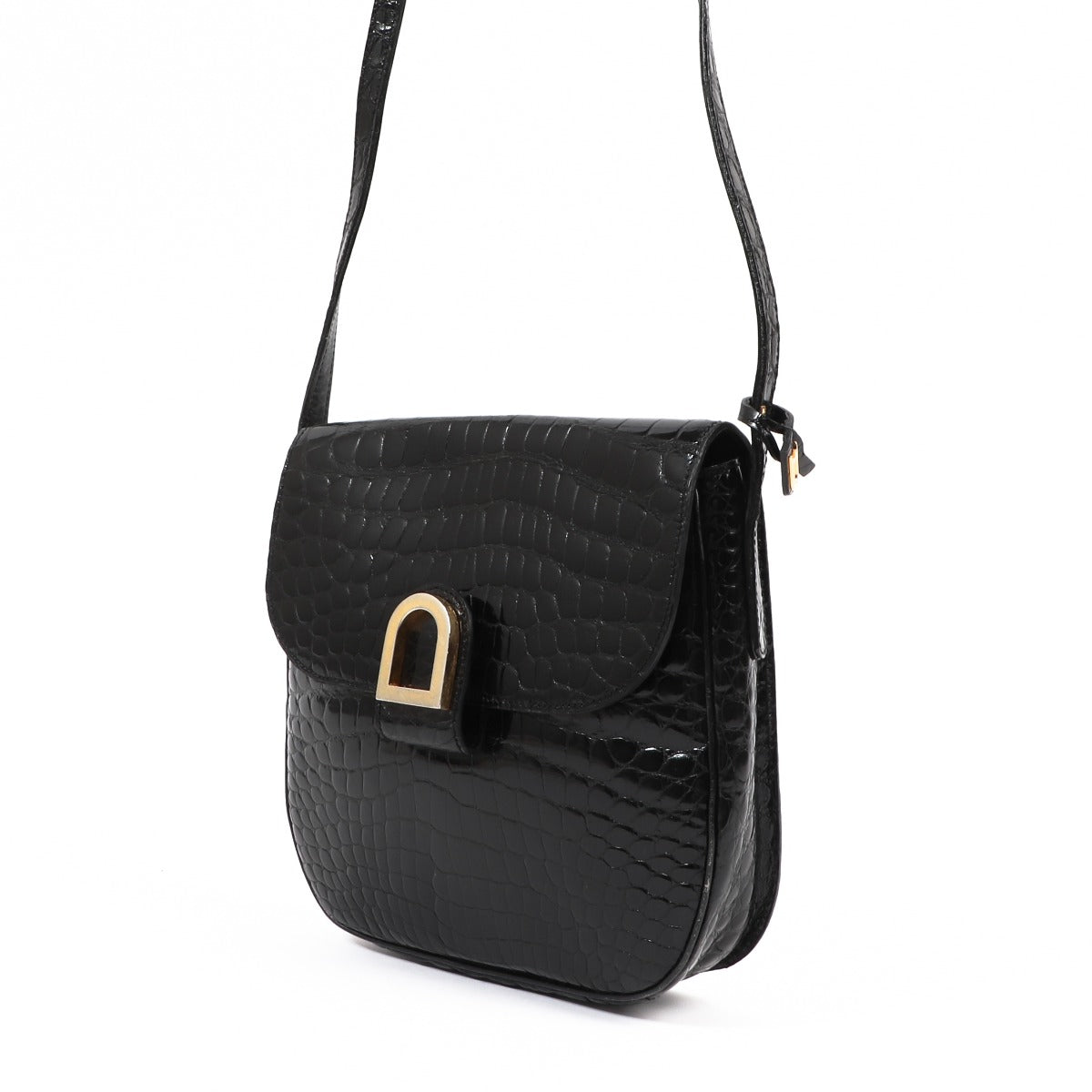 Buy an authentic second-hand Delvaux Black Croco Leather Crossbody Bag in very good condition at Labellov in Antwerp.