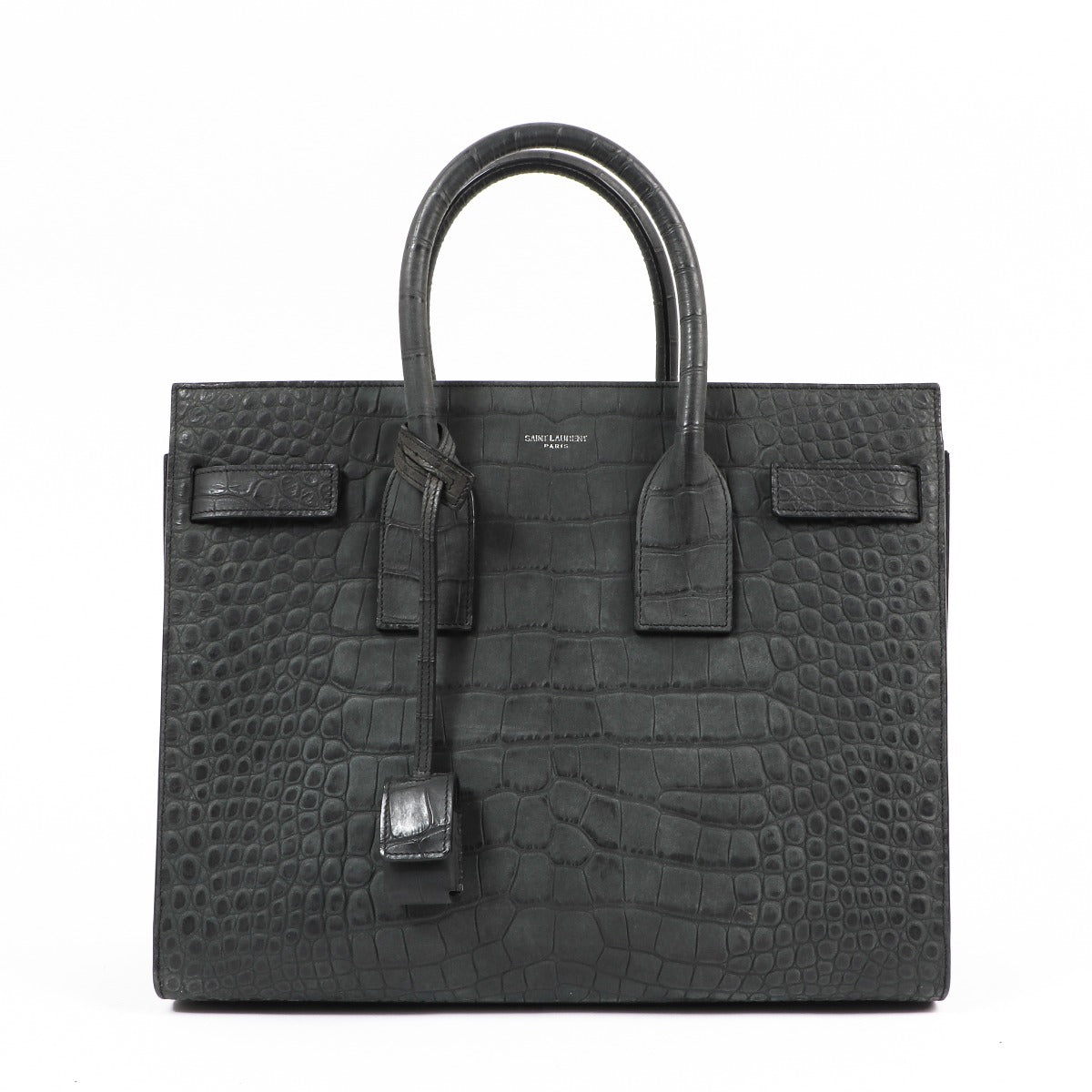 Saint Laurent Grey Crocodile-Embossed Nubuck Small Sac de Jour Bag