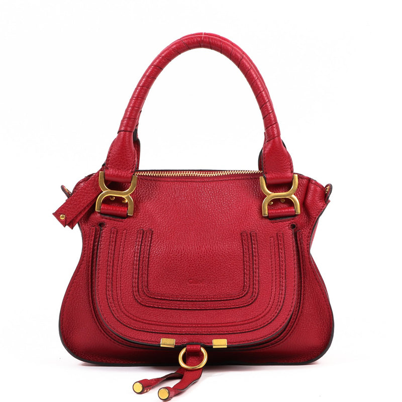 Buy an authentic second-hand Chloé Red textured Leather Marcie Medium Shoulder Bag in very good condition at Labellov in Antwerp