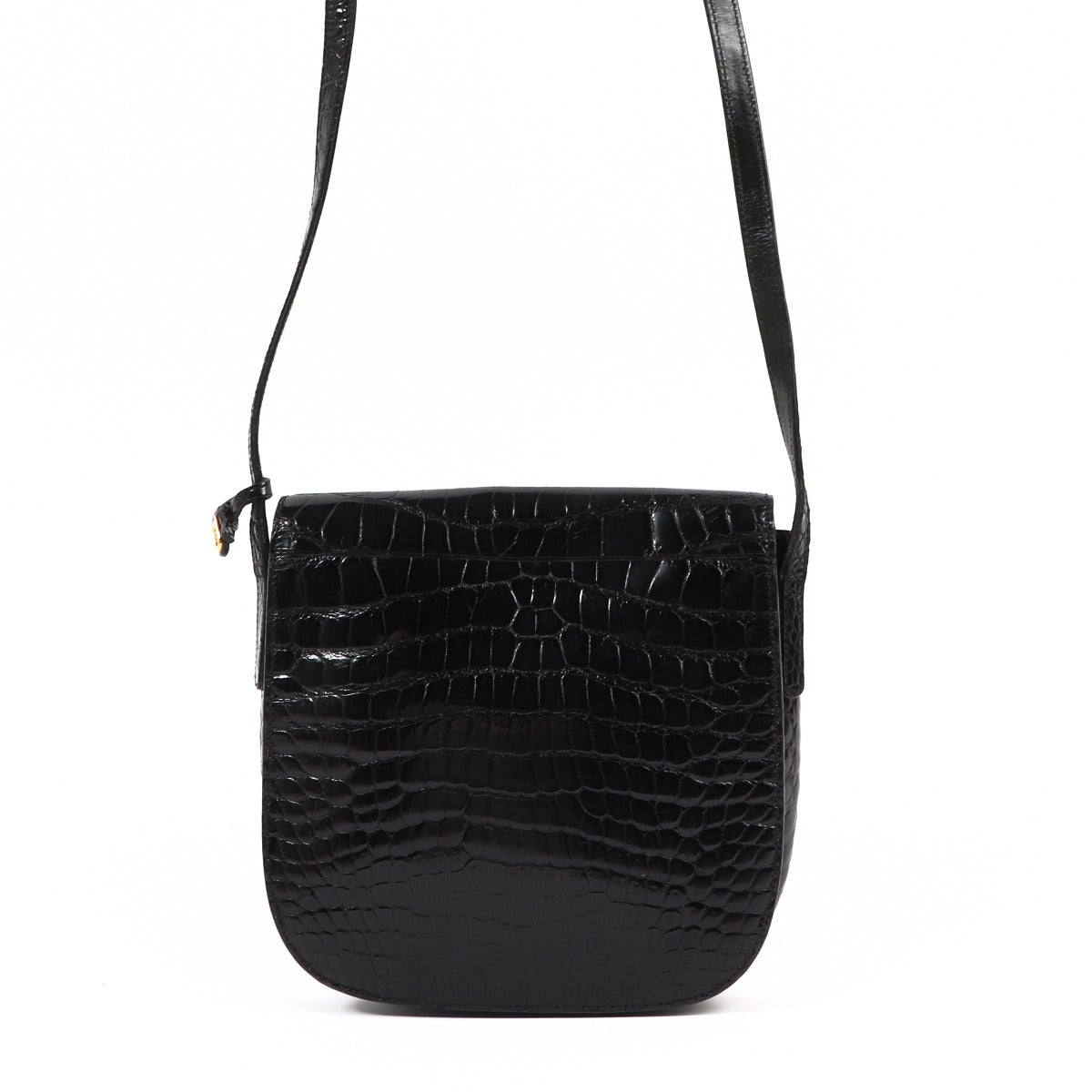 Buy an authentic second-hand Delvaux Black Croco Leather Crossbody Bag in very good condition at Labellov in Antwerp.