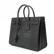 Saint Laurent Grey Crocodile-Embossed Nubuck Small Sac de Jour Bag