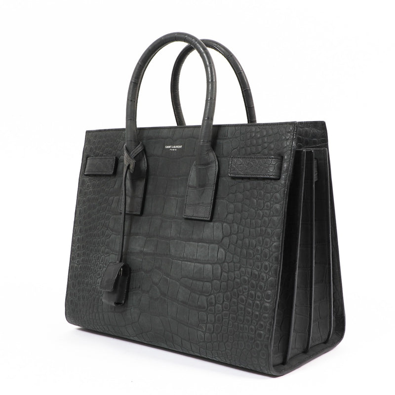 Saint Laurent Grey Crocodile-Embossed Nubuck Small Sac de Jour Bag