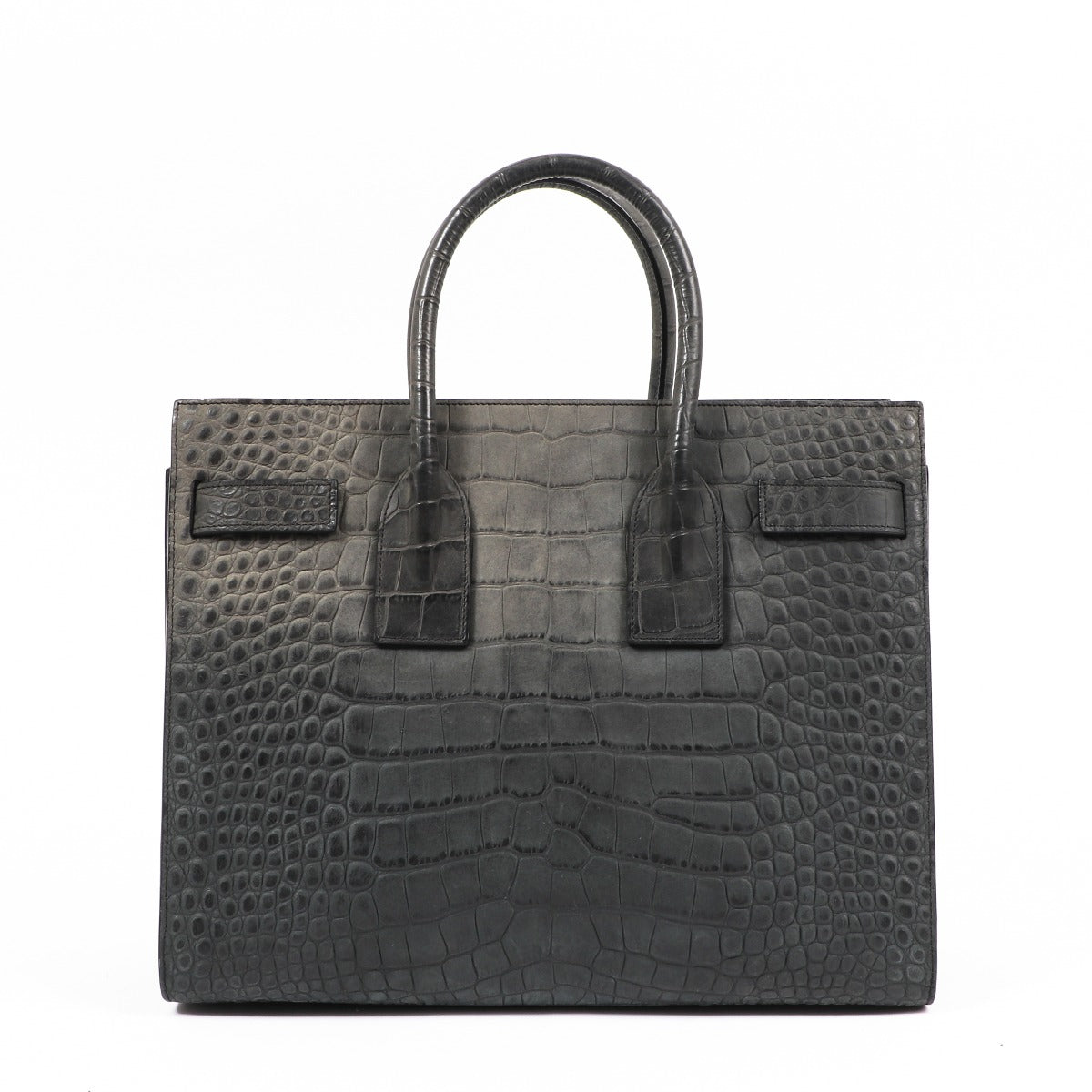 Buy an authentic second-hand Saint Laurent Grey Crocodile-Embossed Matte Leather Sac de Jour Top Handle Bag in very good condition at Labellov in Antwerp.