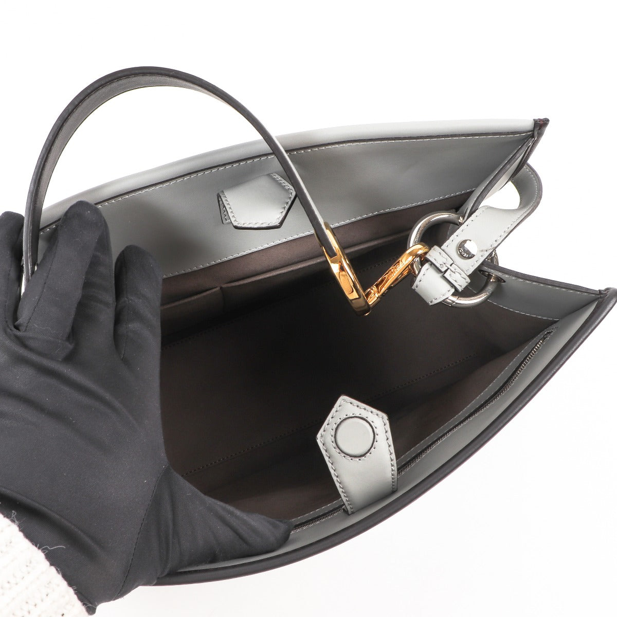 Buy an authentic second-hand Fendi Grey Leather Runaway Top Handle Bag in very good condition at Labellov in Antwerp.