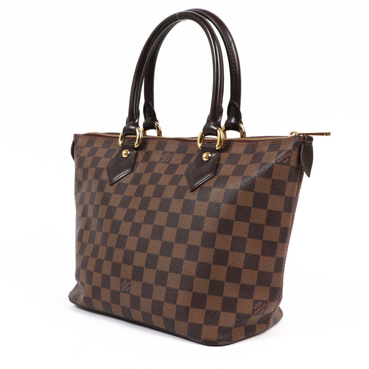 Buy an authentic second-hand Louis Vuitton Damier Ebene Saleye PM Top Handle Bag in very good condition at Labellov in Antwerp.
