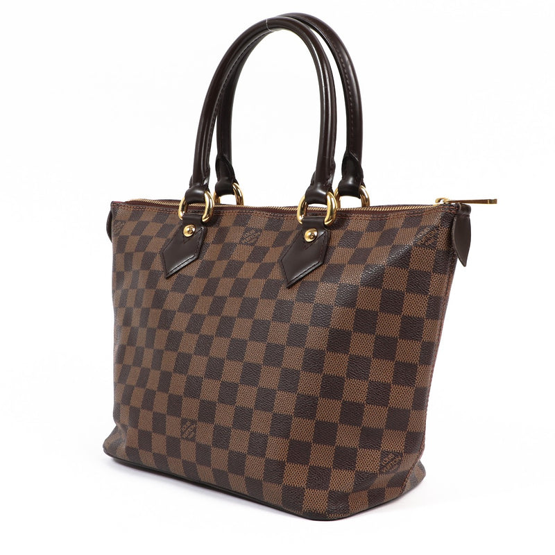 Buy an authentic second-hand Louis Vuitton Damier Ebene Saleye PM Top Handle Bag in very good condition at Labellov in Antwerp.